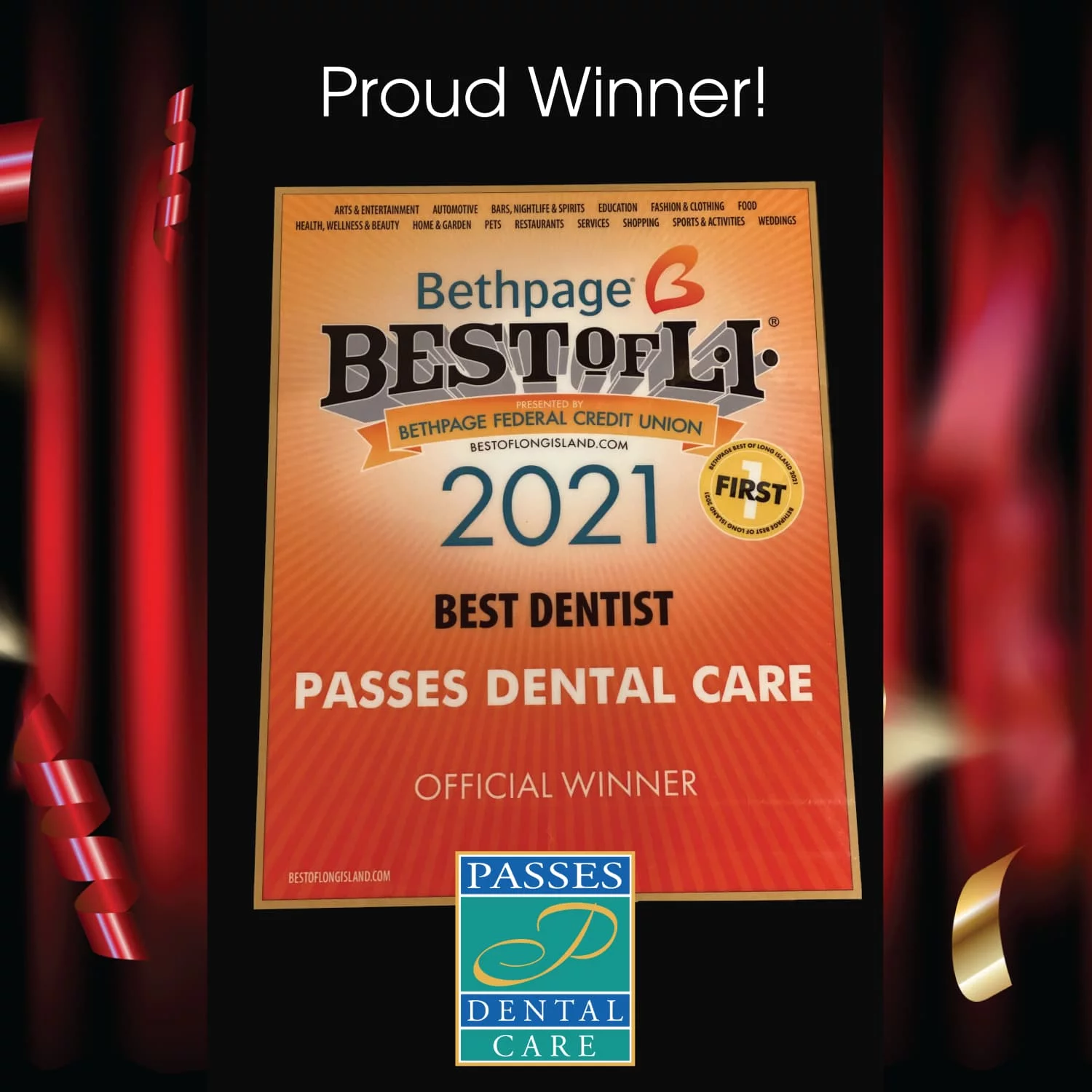Passes Dental Care wins Bethpage Best of LI 2021 award for best dentist
